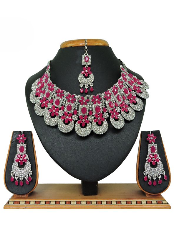 Pink Stone Work Necklace Set