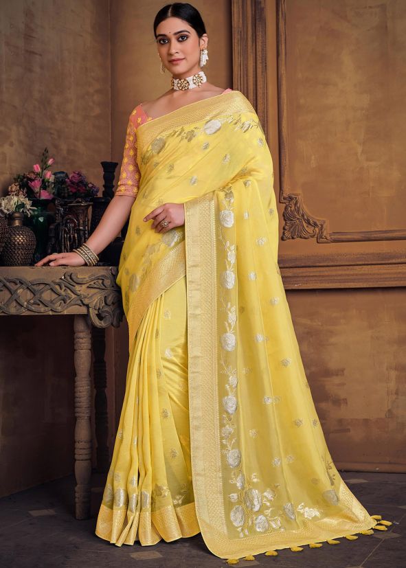 Yellow Woven Border Art Silk Saree