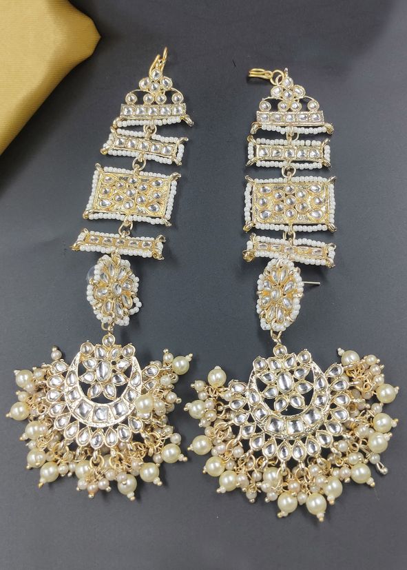 White Dangler Earrings In Kundan Work