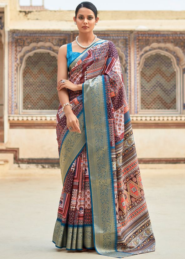 Multicolor Viscose Saree In Digital Print