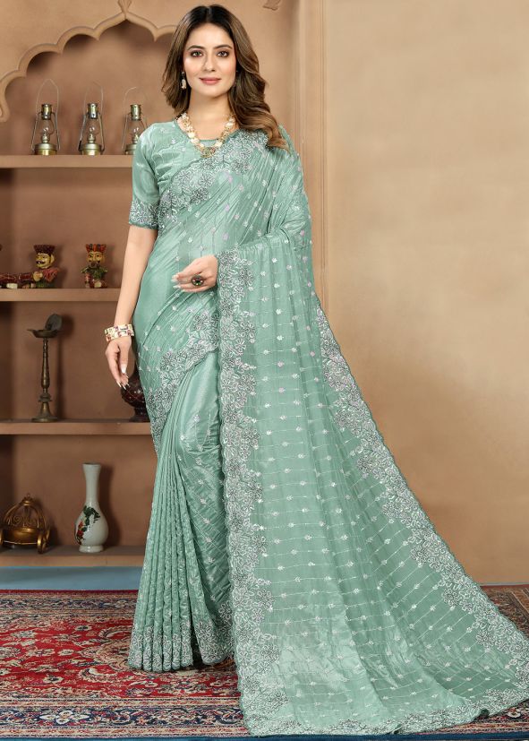 Gree Embroidered Saree In Net
