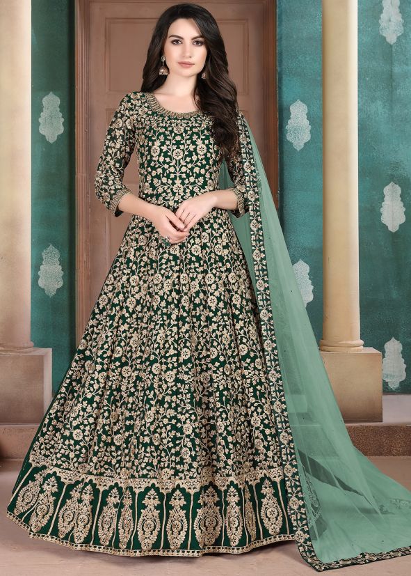 Green Embroidered Anarkali Suit Set