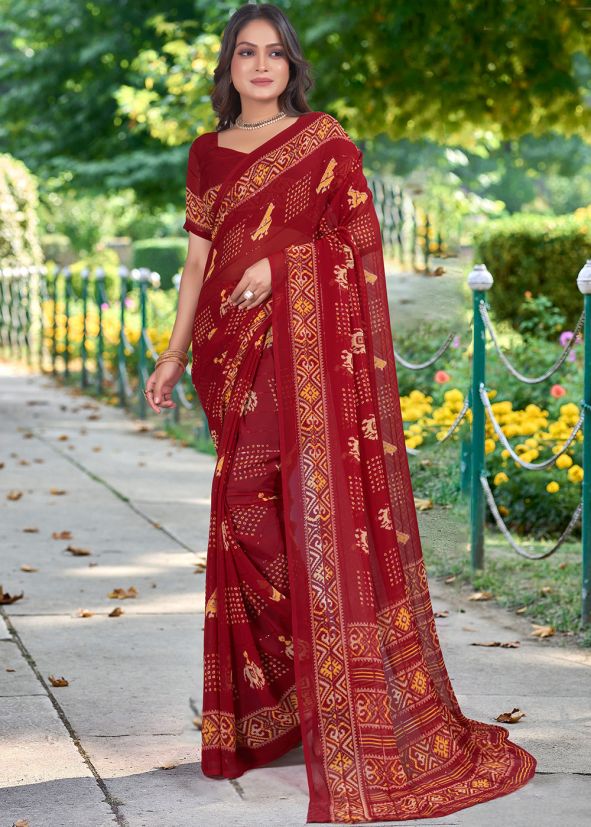 Maroon Printed Saree In Georgette