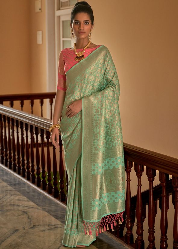 Green Zari Woven Work Saree In Crape