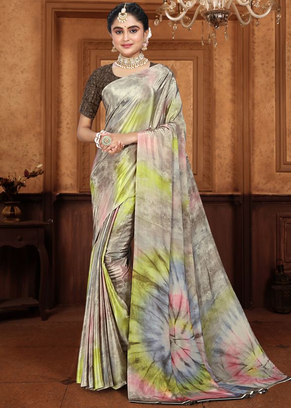 Multicolored Tie-Dye Print Saree In Crape