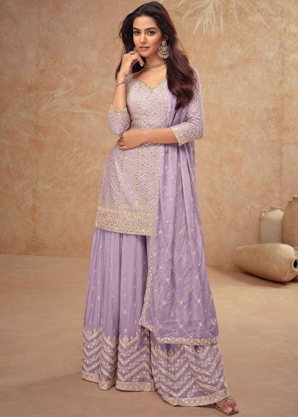 Readymade Lavender Embroidered Palazzo Suit