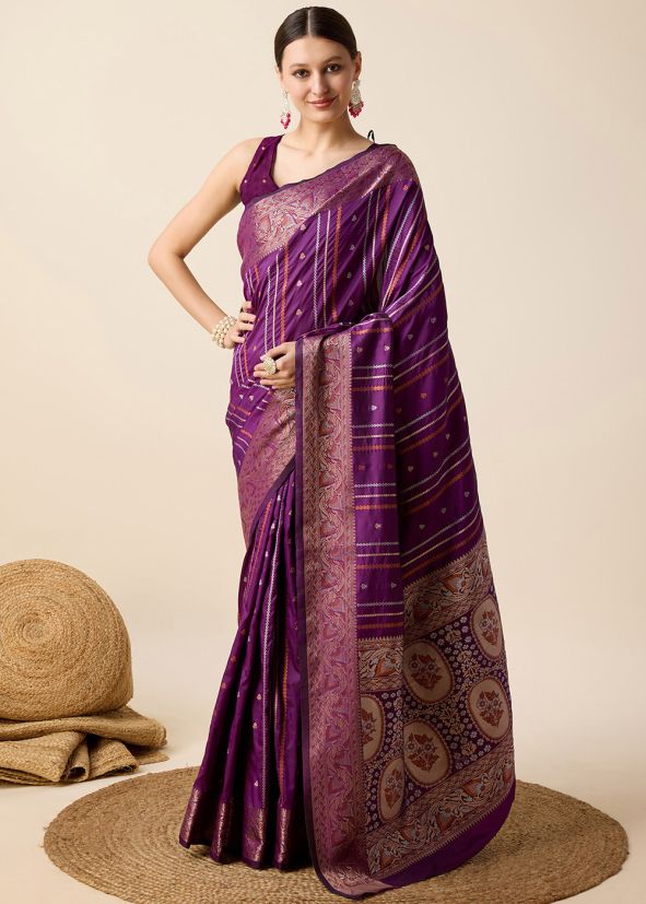 Purple Zari Woven Jacquard Saree