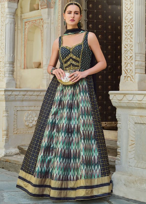 Readymade Navy Blue Foil Print Anarkali Suit