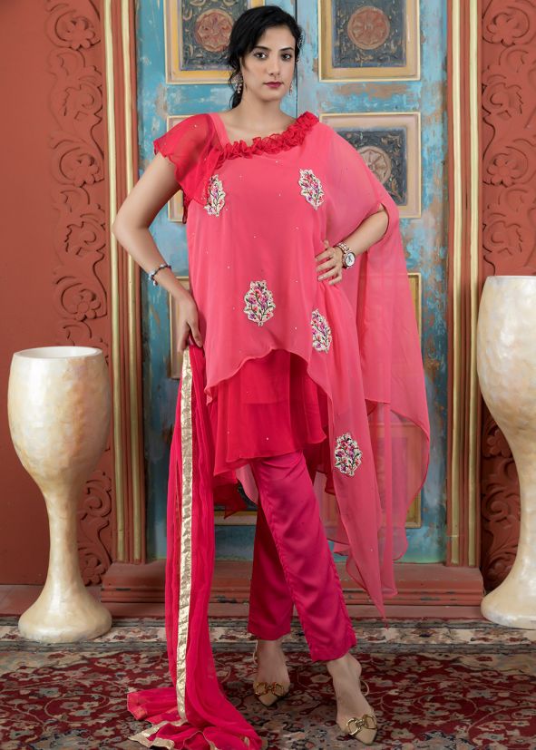 Pink Patch Work Salwar Suit Set In Georgette