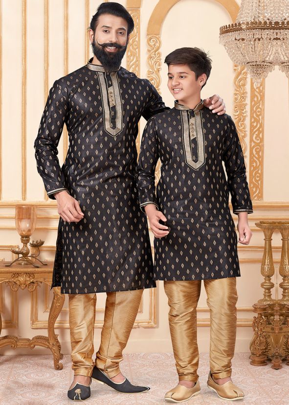 Black Father & Son Readymade Kurta Pajama