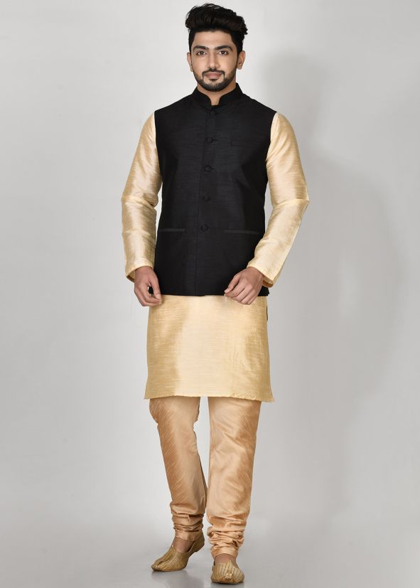 Black Readymade Nehru Jacket For Mens