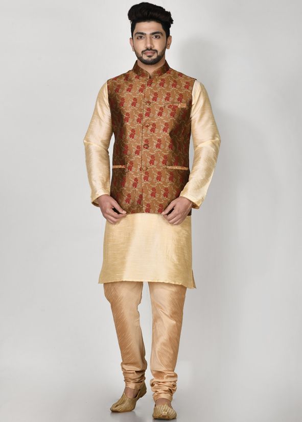Readymade Brown Digital Printed Nehru Jacket