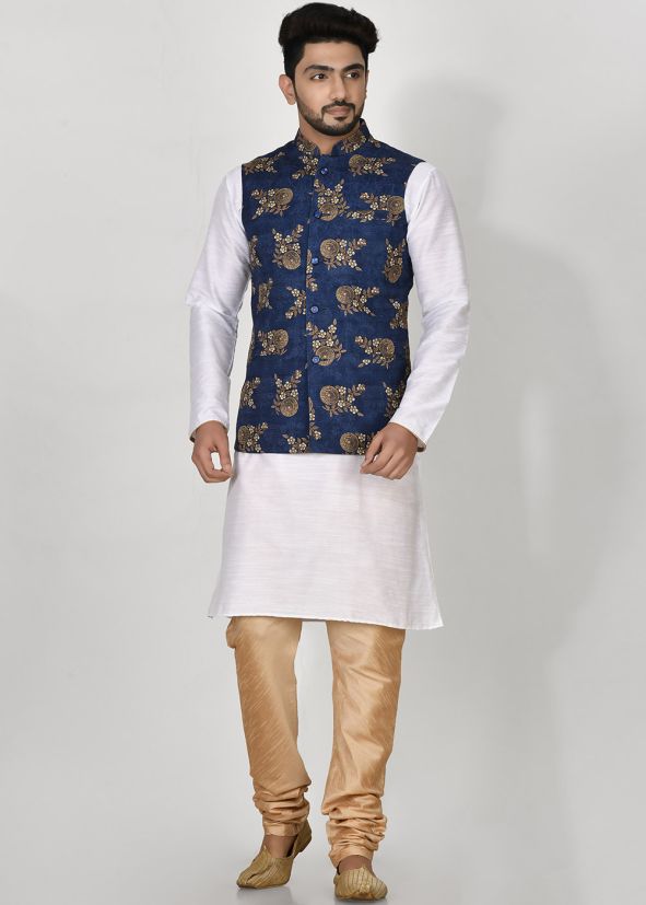 Blue Digital Floral Printed Designer Nehru Jacket