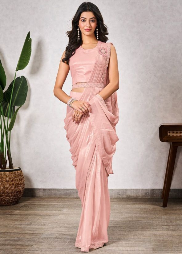 Pre-Stitched Peach Georgette Saree