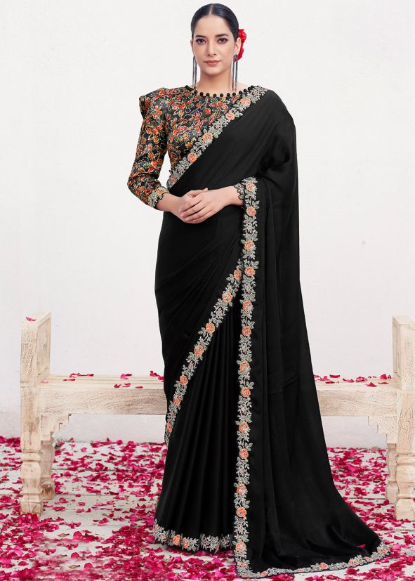 Black Embroidered Saree With Blouse