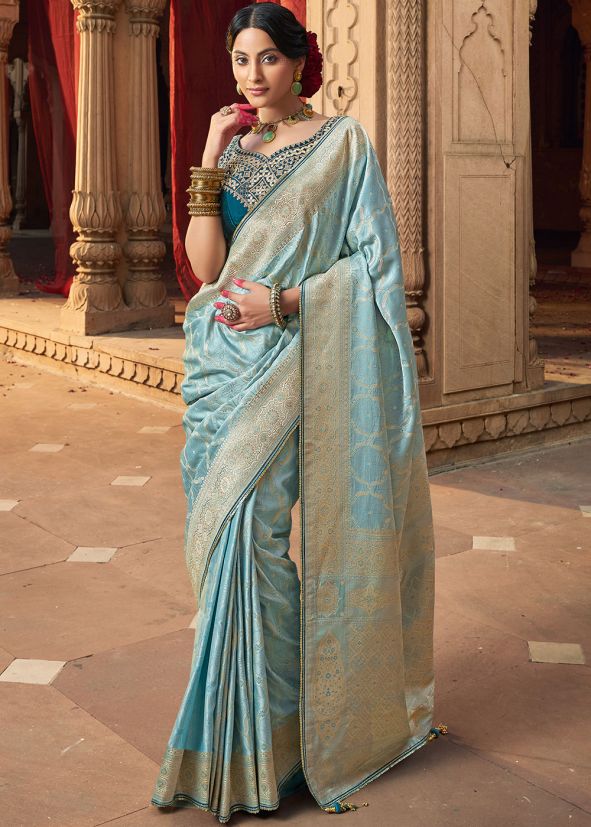 Light Blue Zari Woven Saree
