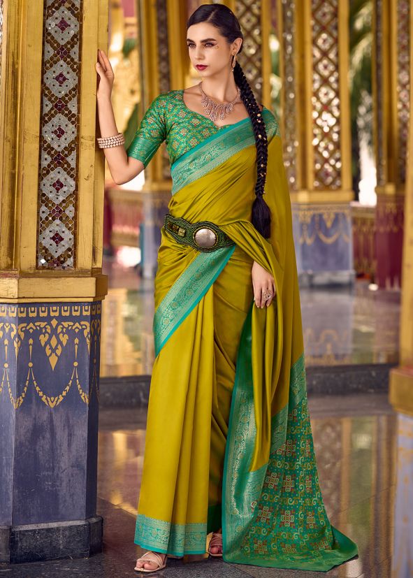 Green Zari Woven Saree In Art Silk