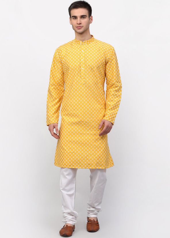 Readymade Yellow Dupion Silk Kurta