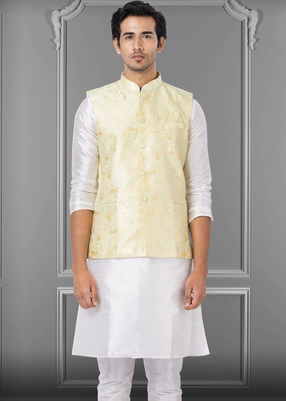 Shaded Green & Cream Nehru Jacket With Foil Prints