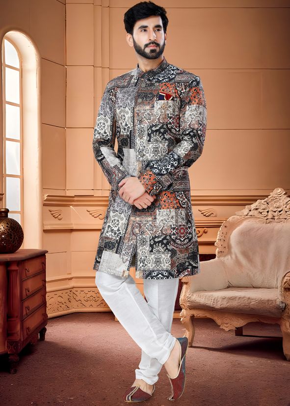 Multicolored Printed Indo Western Sherwani Set