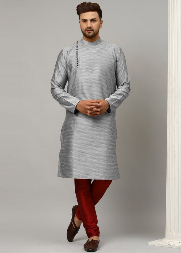 Grey Woven Dupion Silk Kurta