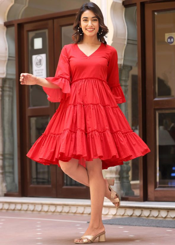 Readymade Red Tiered Cotton Dress