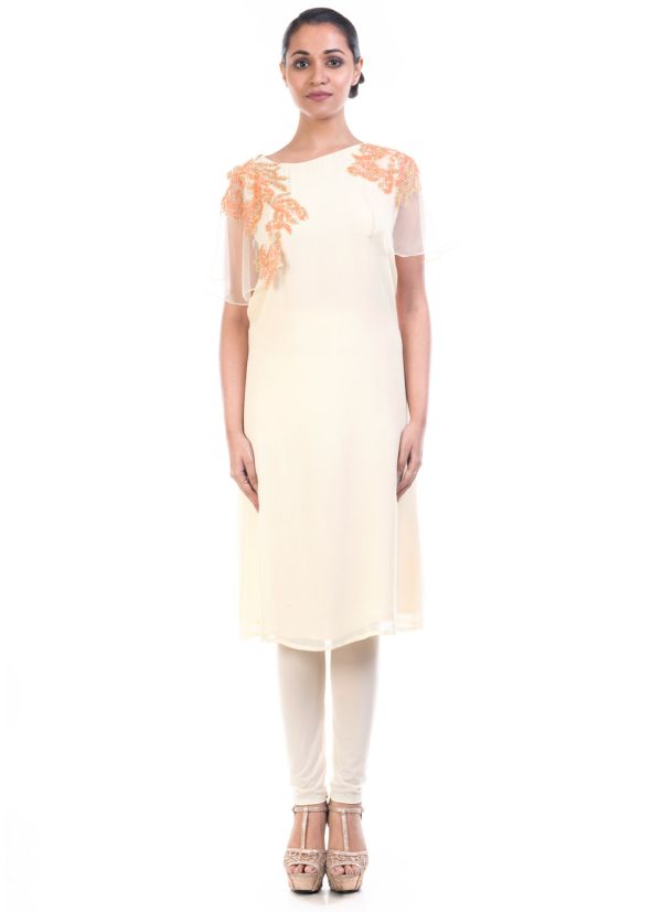 Cream Georgette Cape Sleeves With Designer Indian Tunic Dresses