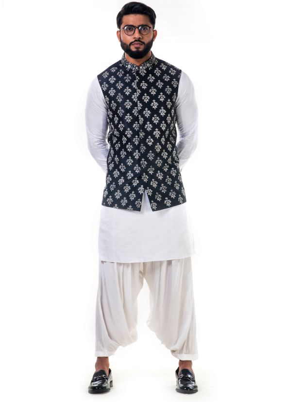 Pathani Dress: Buy White Linen Pathani Suit for Men With Nehru Jacket
