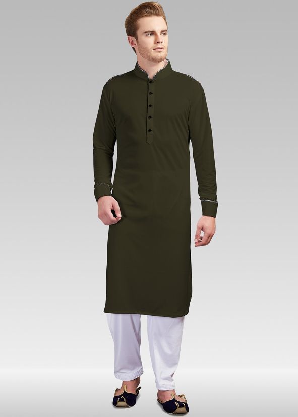 Readymade Green Lycra Pathani Suit