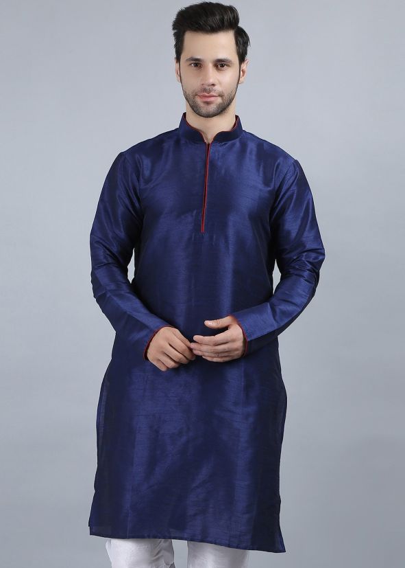 Blue Mens Kurta In Dupion Silk