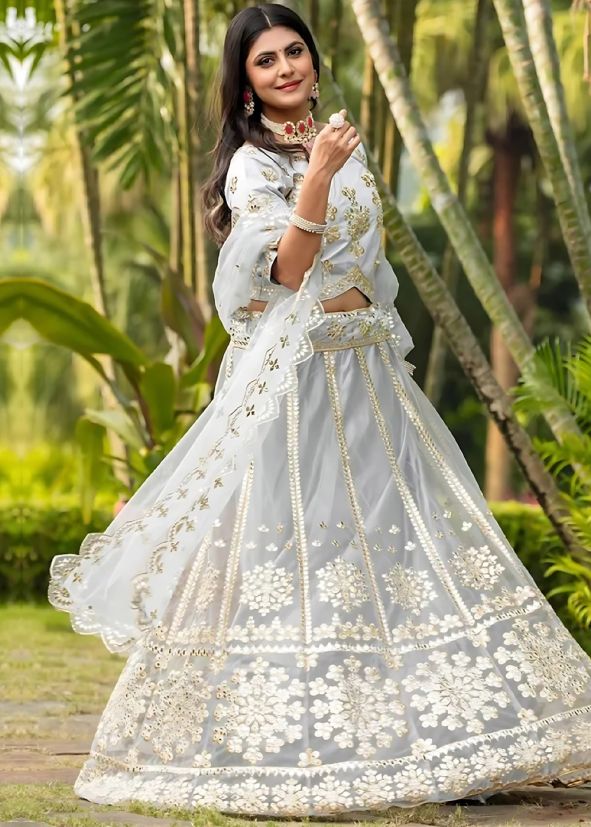 Grey Embroidered Lehenga Choli In Net