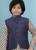 Beige Printed Readymade Kurta Pyjama With Nehru Jacket