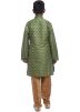 Green Woven Kids Kurta Churidar Set
