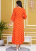Orange Leheria Print Rayon Kurta