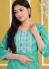Turquoise Rayon Kurta In Leheria Print