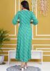 Turquoise Rayon Kurta In Leheria Print