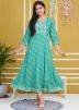 Turquoise Rayon Kurta In Leheria Print