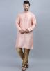 Peach Embroidered Readymade Kurta Pajama