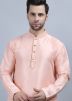 Peach Mens Kurta In Dupion Silk