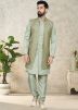 Green Embroidered Readymade Indo Western Sherwani & Jacket 