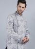 White Printed Asymmetric Indo Western Sherwani