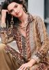 Brown Digital Printed Co-Ord Set In Cotton Silk