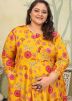 Yellow Floral Printed Dress In Rayon