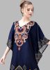 Navy Blue Crape Digital Print Kaftan