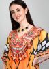 Orange Printed Kaftan In Crape