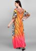 Orange Printed Kaftan In Crape