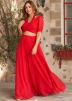 Red Readymade Skirt Set In Georgette