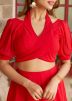 Red Readymade Skirt Set In Georgette