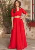 Red Readymade Skirt Set In Georgette