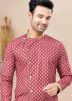 Pink Readymade Printed Indo Western Sherwani In Cotton